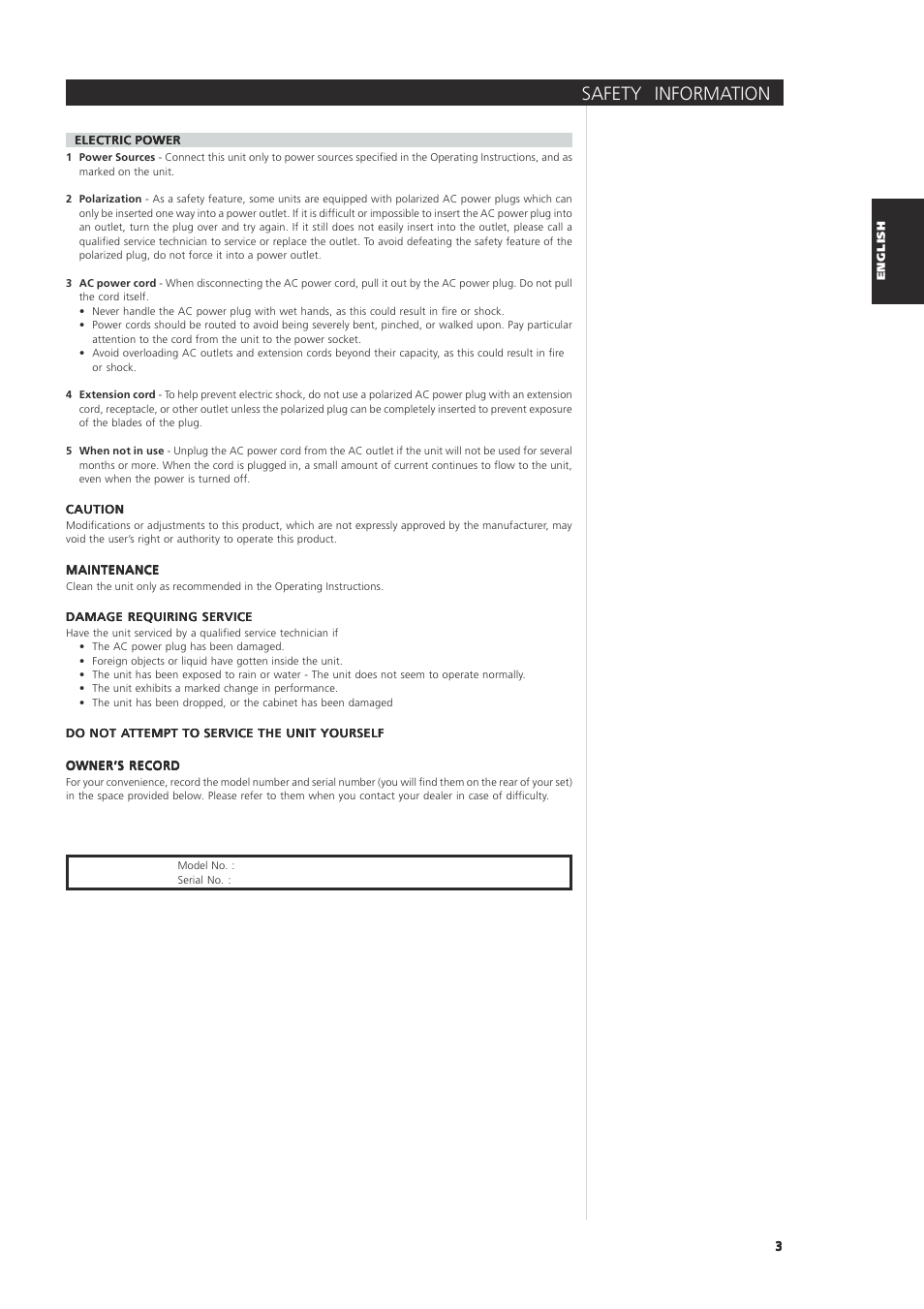 Safety information | NAD 163AV User Manual | Page 3 / 33