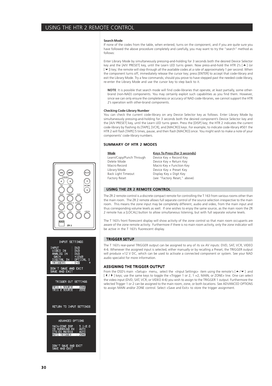 Using the htr 2 remote control | NAD 163AV User Manual | Page 30 / 33