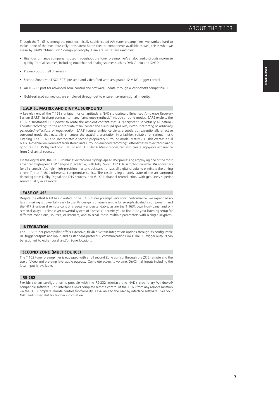 About the t 163 | NAD 163AV User Manual | Page 7 / 33