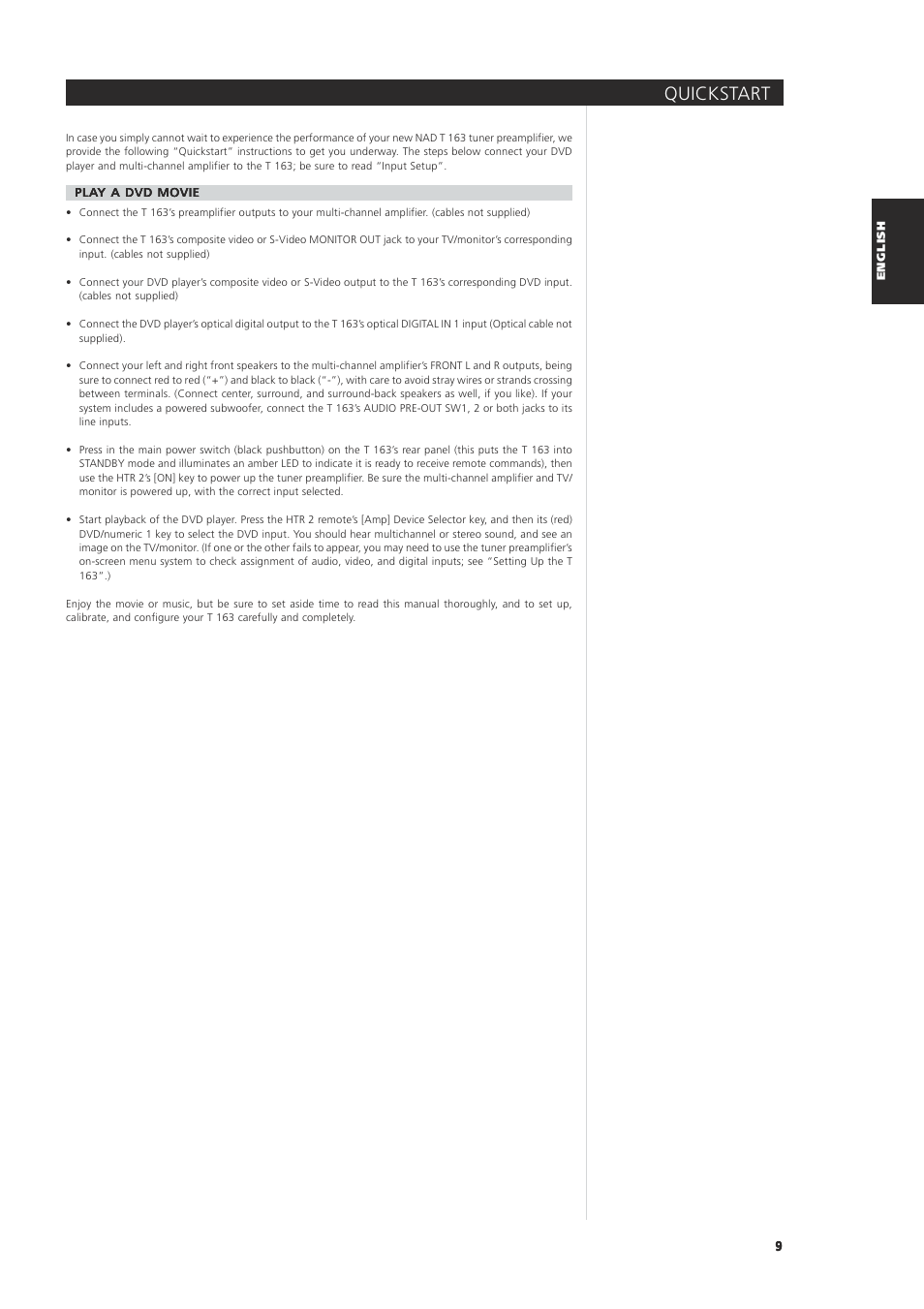 Quickstart | NAD 163AV User Manual | Page 9 / 33