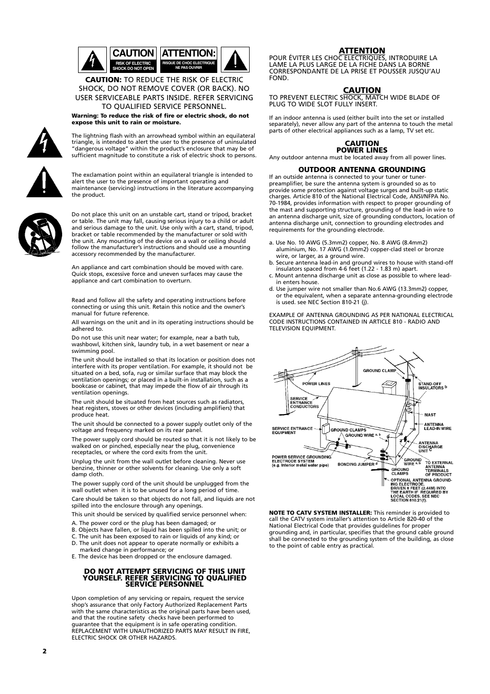 Important safety instructions, Attention, Caution | NAD C 372 User Manual | Page 2 / 68
