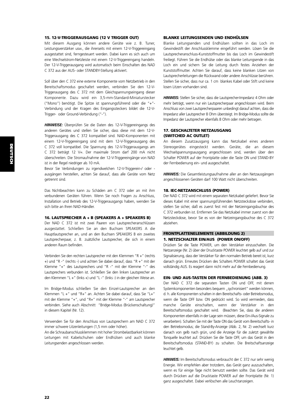 NAD C 372 User Manual | Page 22 / 68