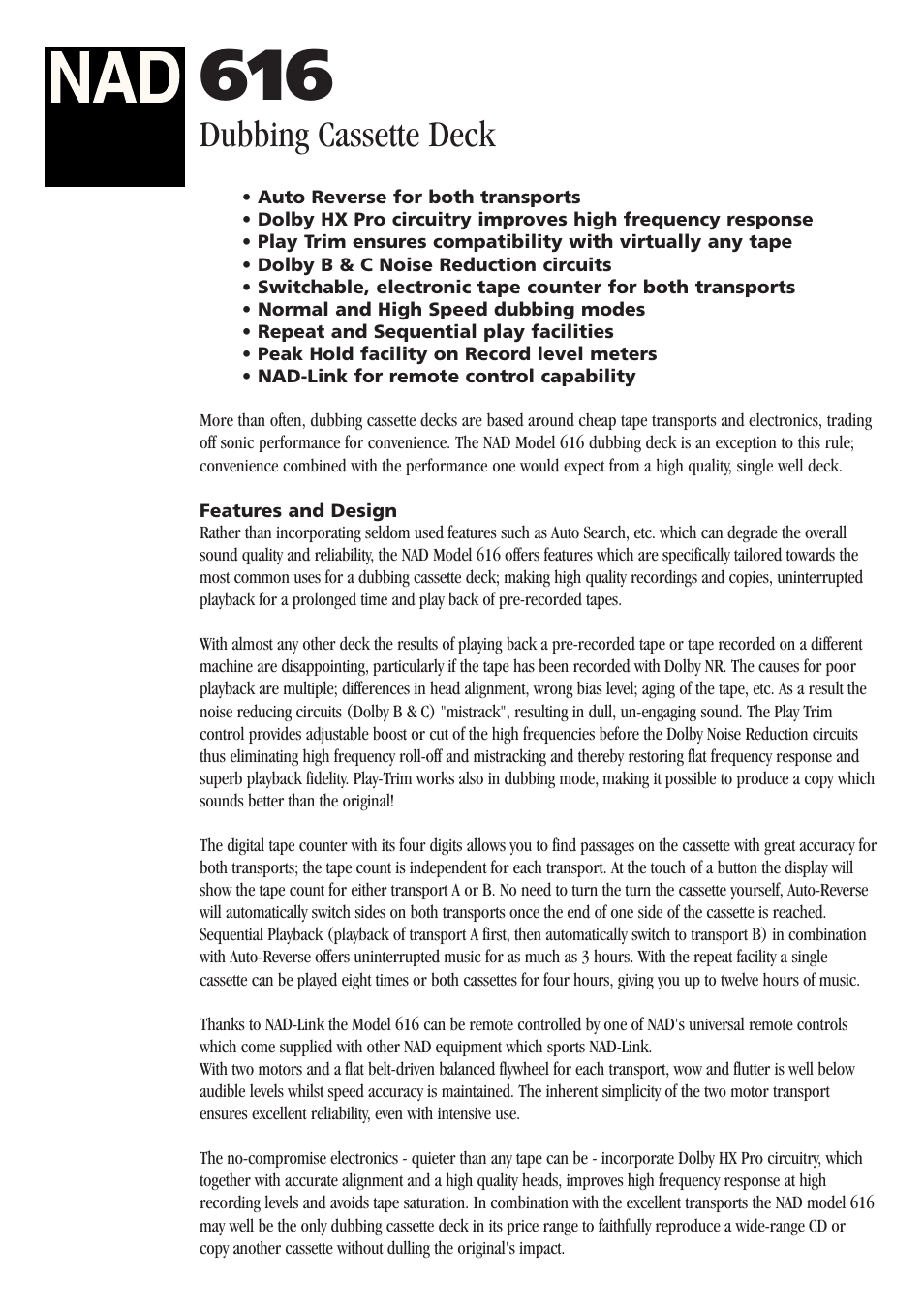 NAD 616 User Manual | 2 pages