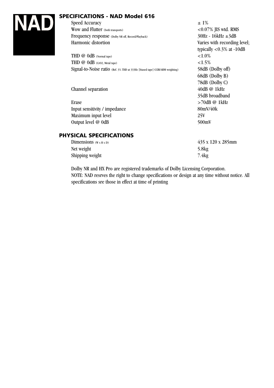 NAD 616 User Manual | Page 2 / 2