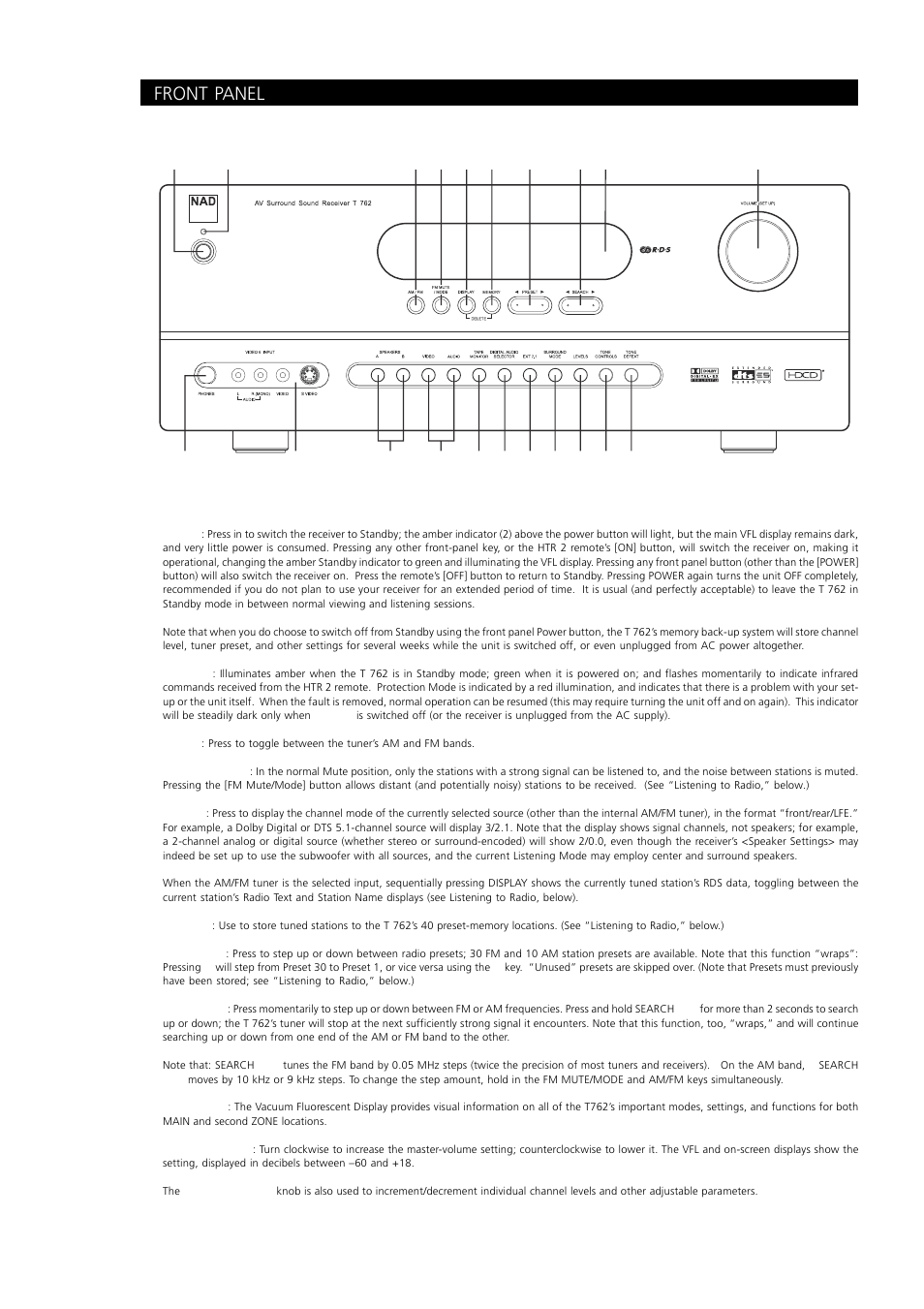 Front panel | NAD T762 User Manual | Page 10 / 29