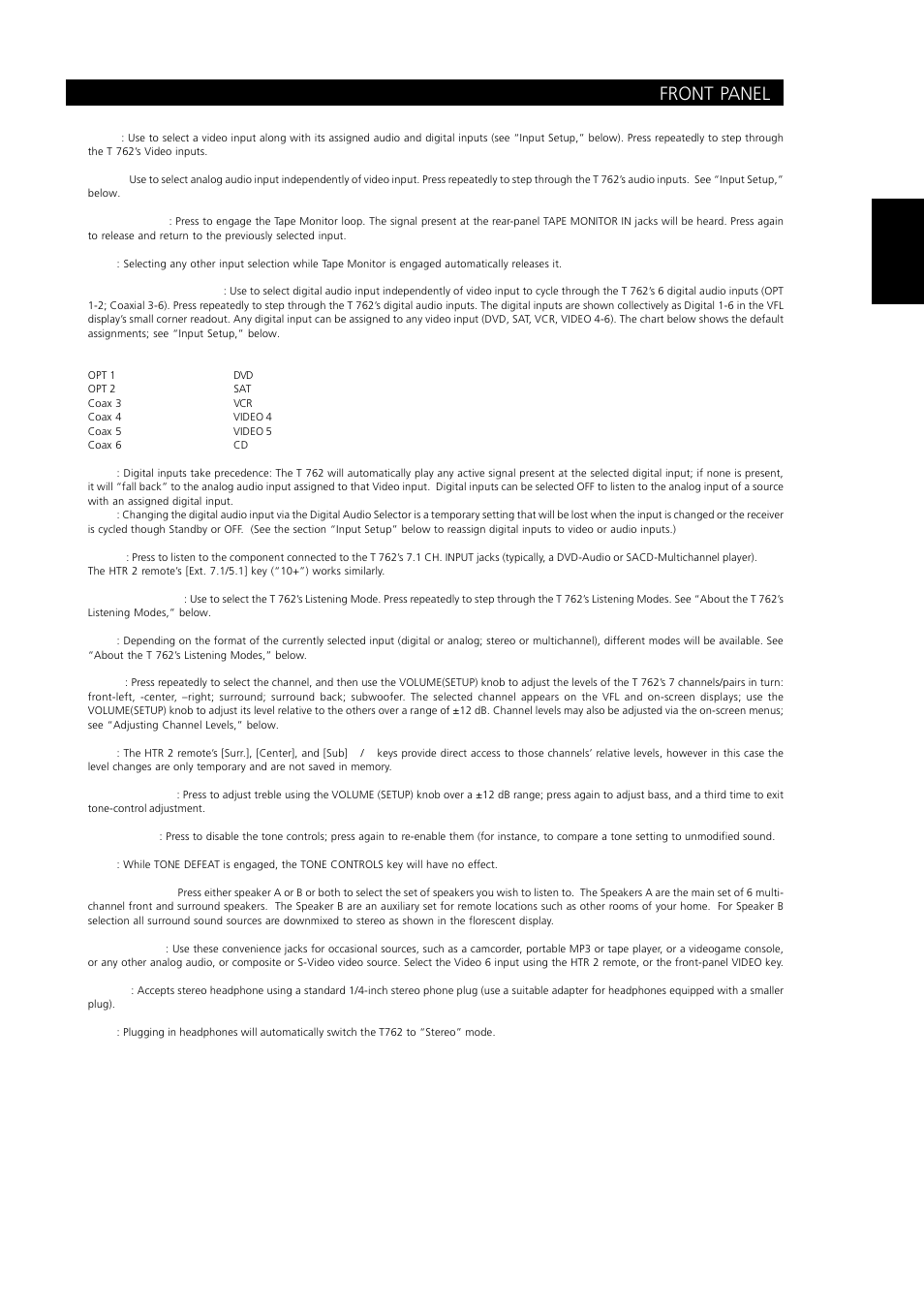 Front panel | NAD T762 User Manual | Page 11 / 29