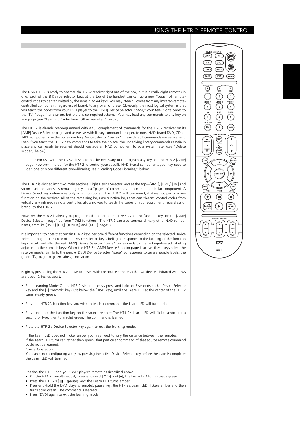 Using the htr 2 remote control | NAD T762 User Manual | Page 23 / 29