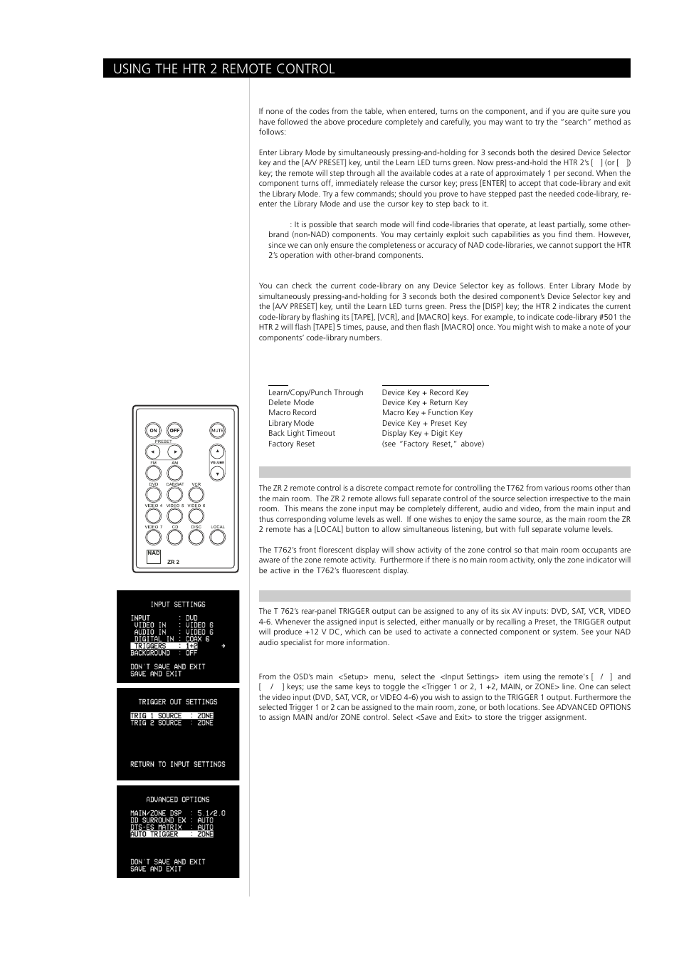 Using the htr 2 remote control | NAD T762 User Manual | Page 26 / 29