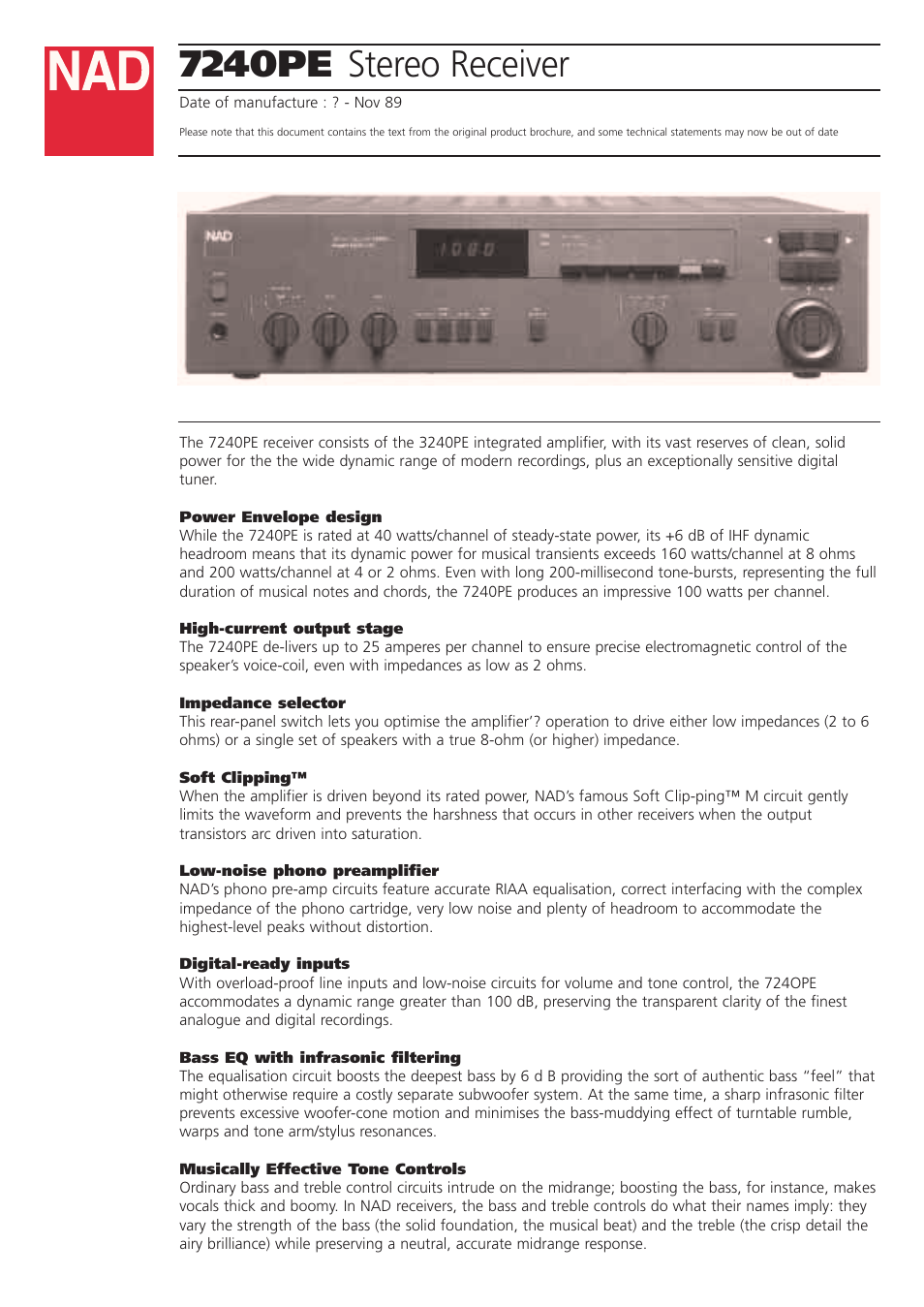 NAD 7240PE User Manual | 4 pages