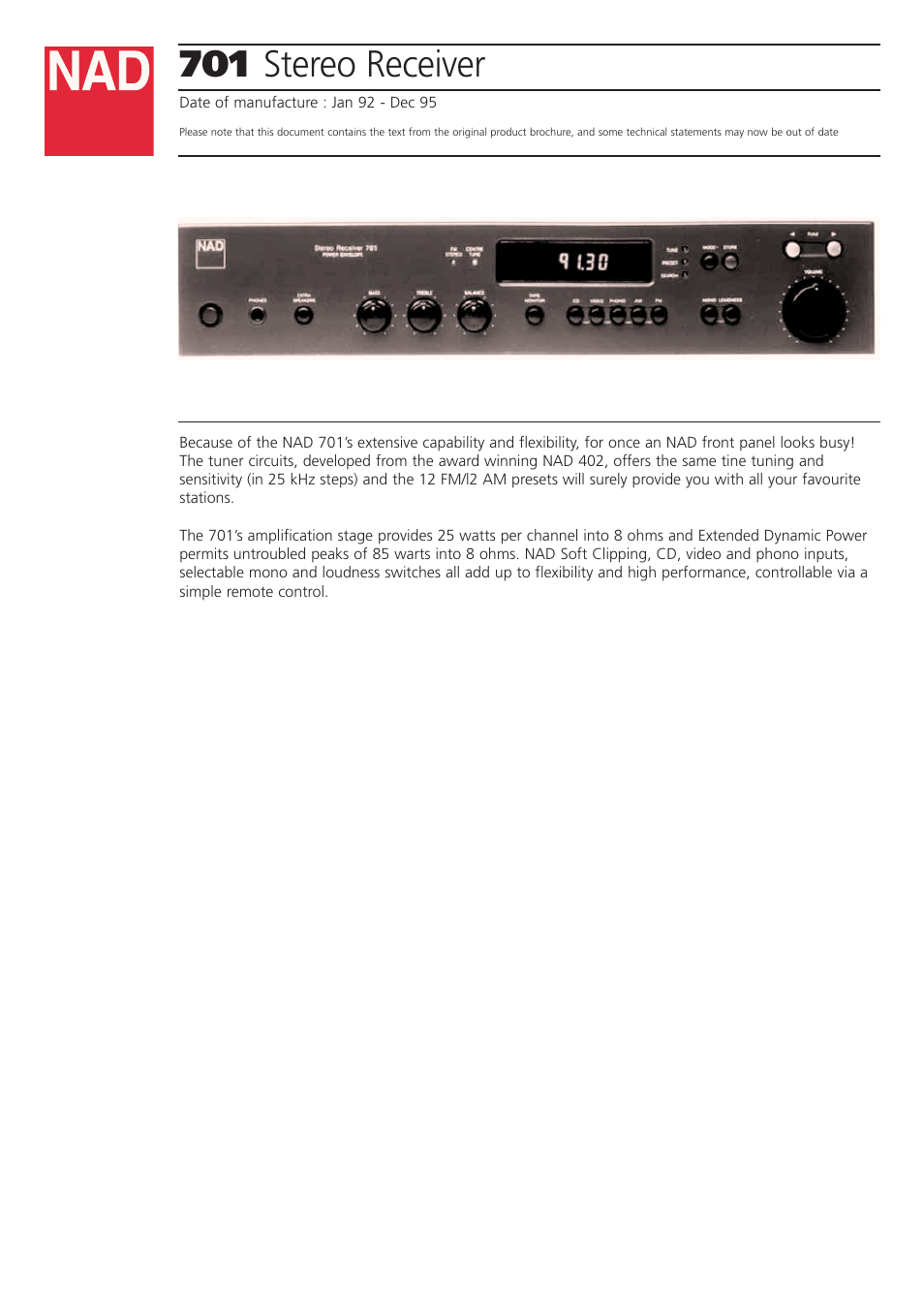 NAD 701 User Manual | 2 pages