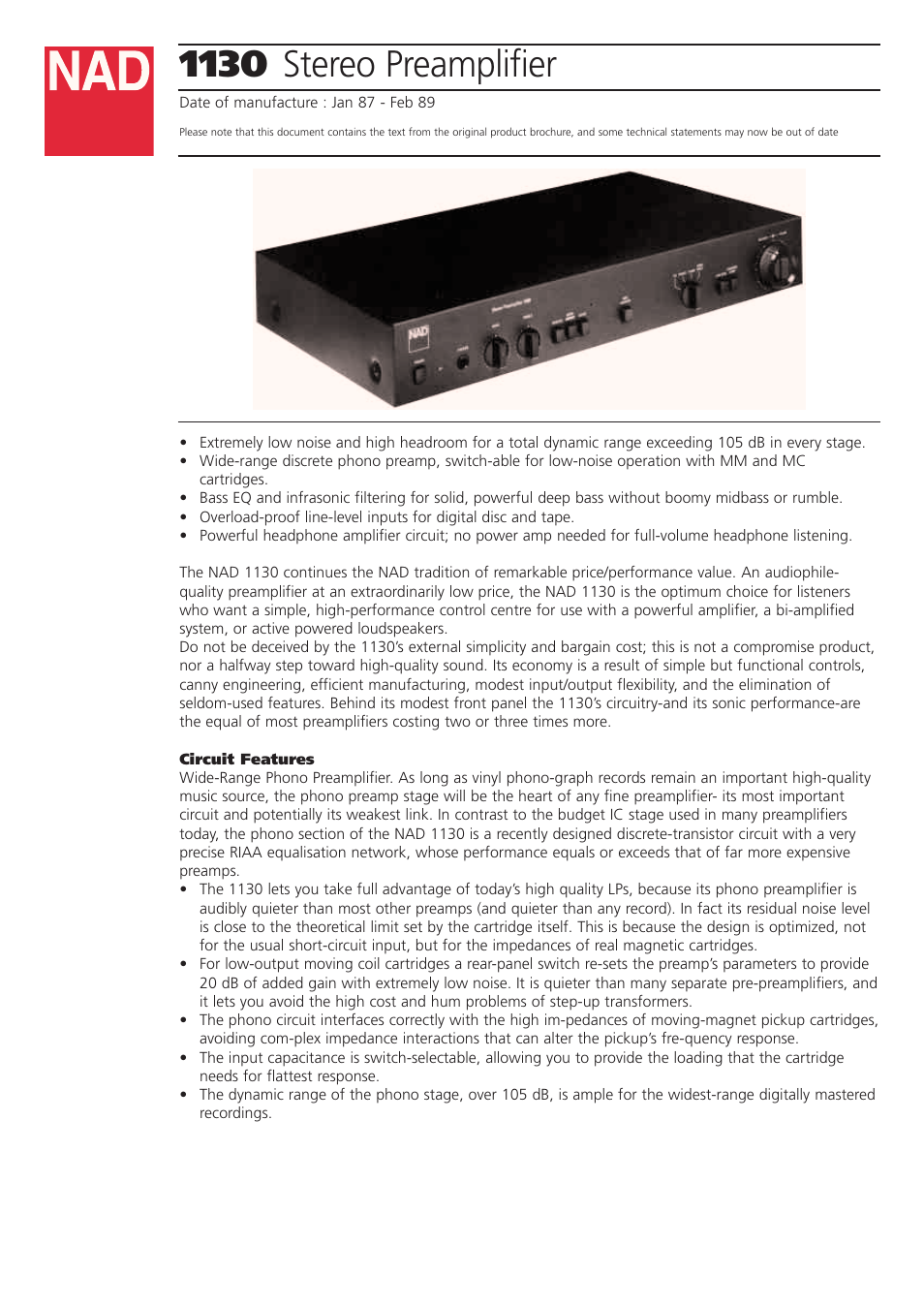 NAD 1130 User Manual | 3 pages