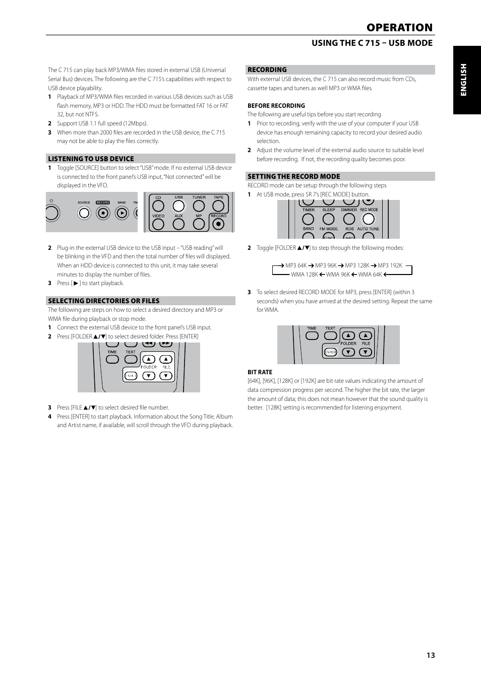 Operation, Using the c 715 – usb mode | NAD C715 DAB User Manual | Page 13 / 28