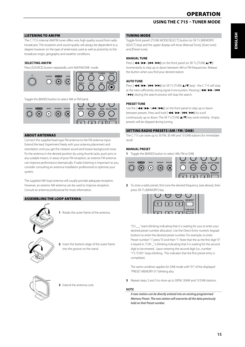 Operation, Using the c 715 – tuner mode | NAD C715 DAB User Manual | Page 15 / 28