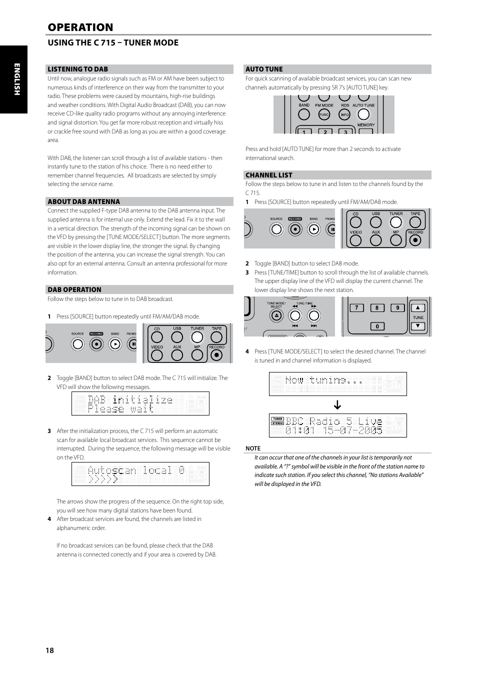 Operation | NAD C715 DAB User Manual | Page 18 / 28