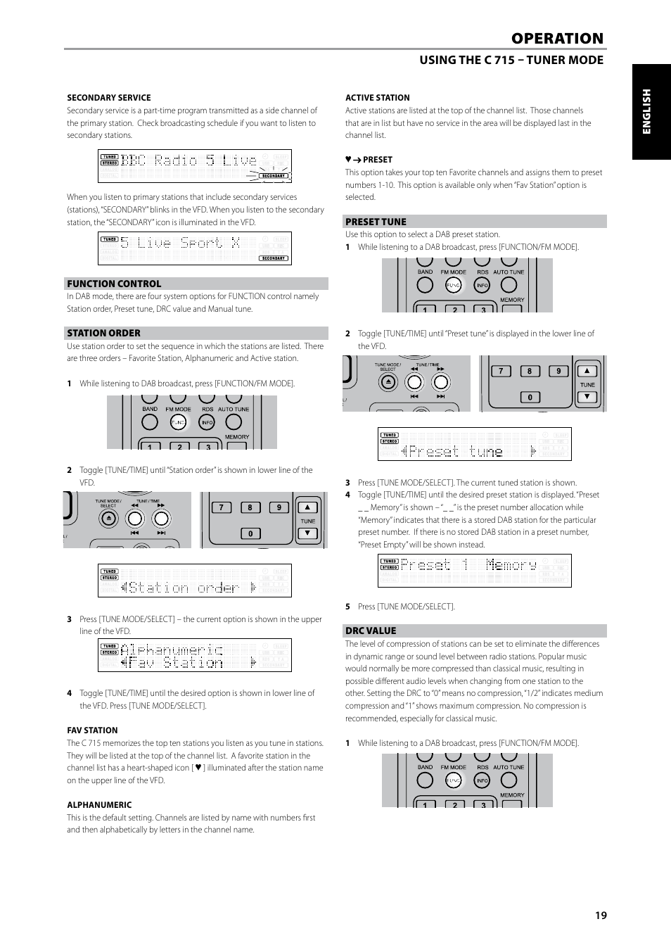 Operation | NAD C715 DAB User Manual | Page 19 / 28
