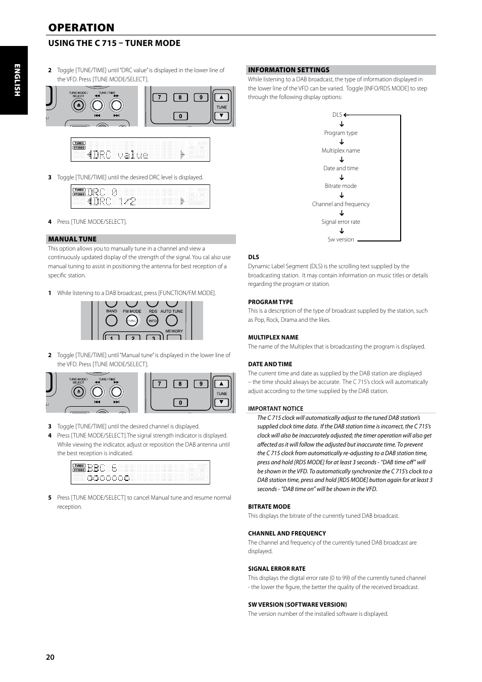 Operation | NAD C715 DAB User Manual | Page 20 / 28