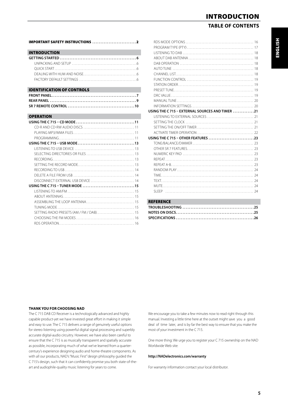 Introduction | NAD C715 DAB User Manual | Page 5 / 28