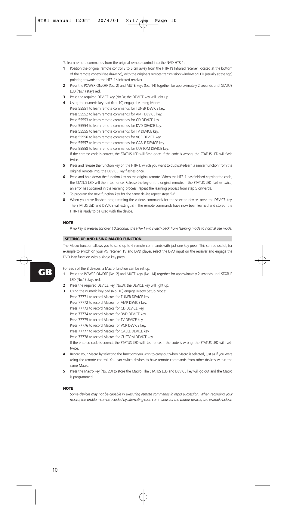 NAD HTR-1 User Manual | Page 10 / 16