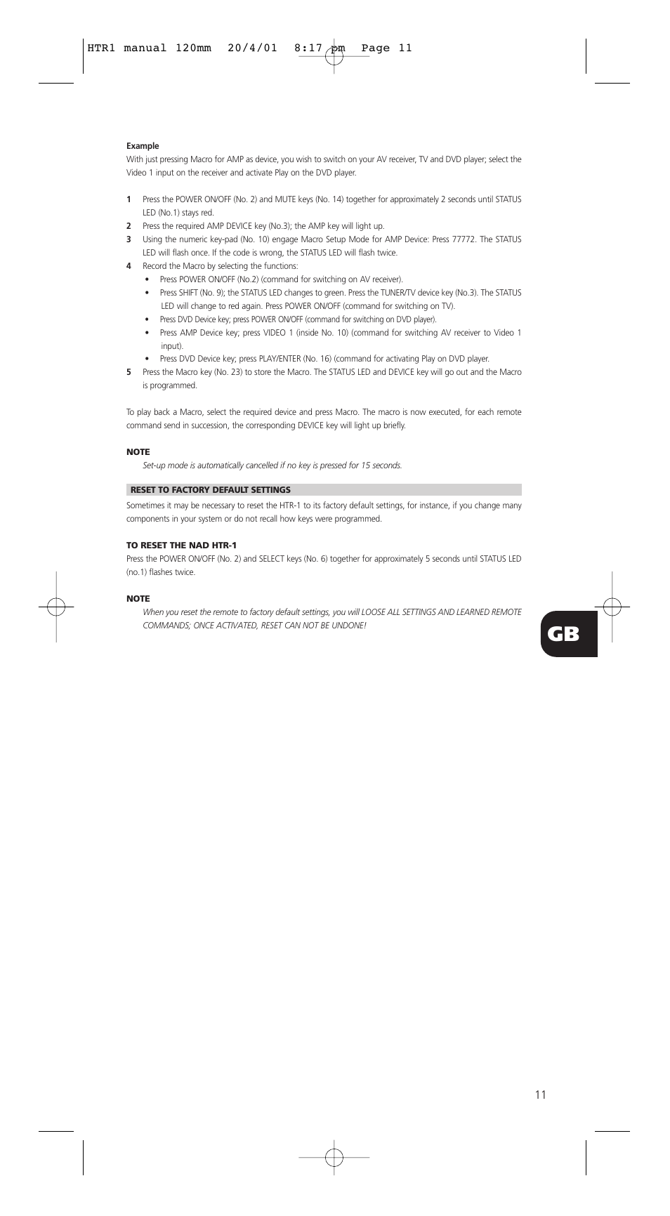 NAD HTR-1 User Manual | Page 11 / 16