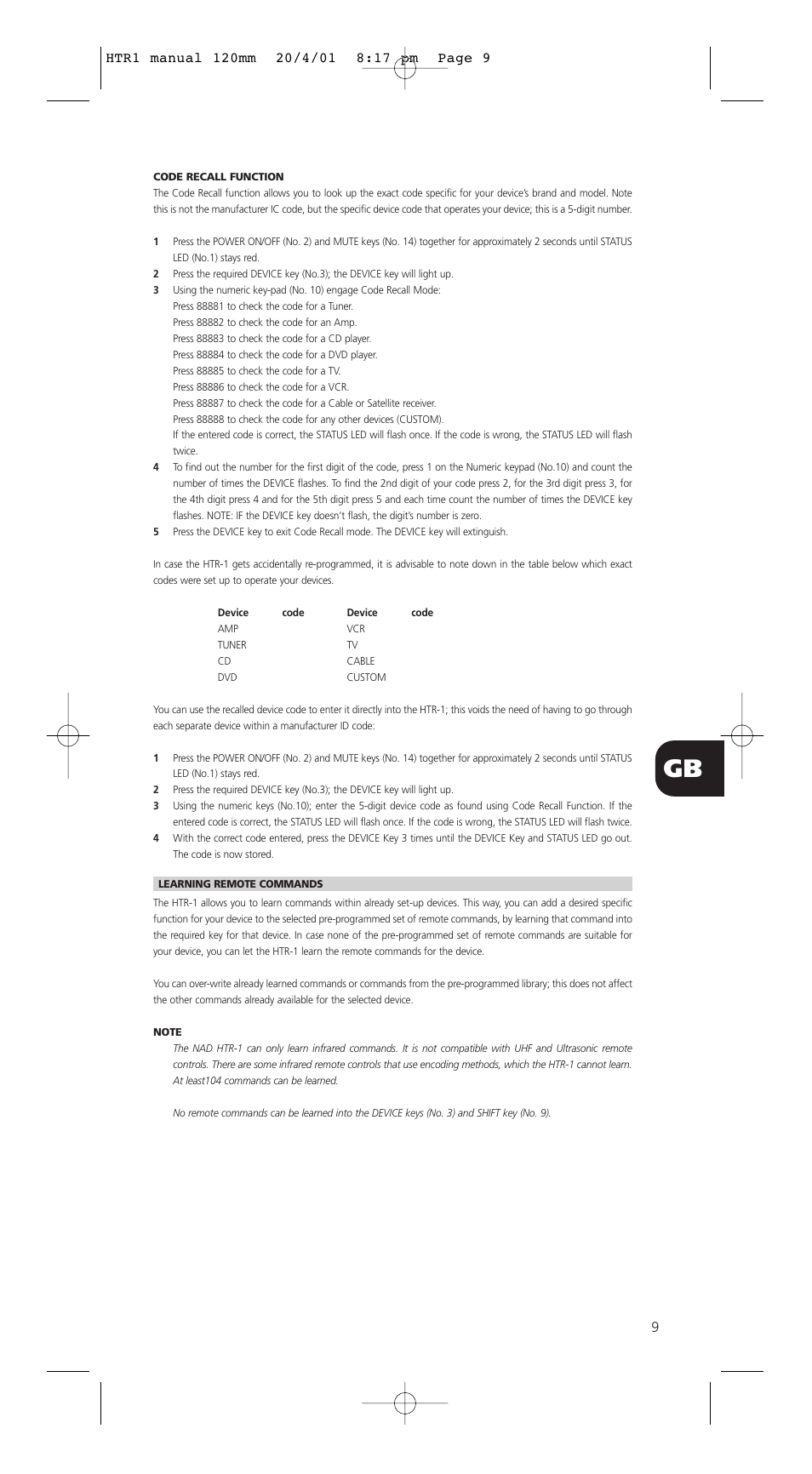 NAD HTR-1 User Manual | Page 9 / 16
