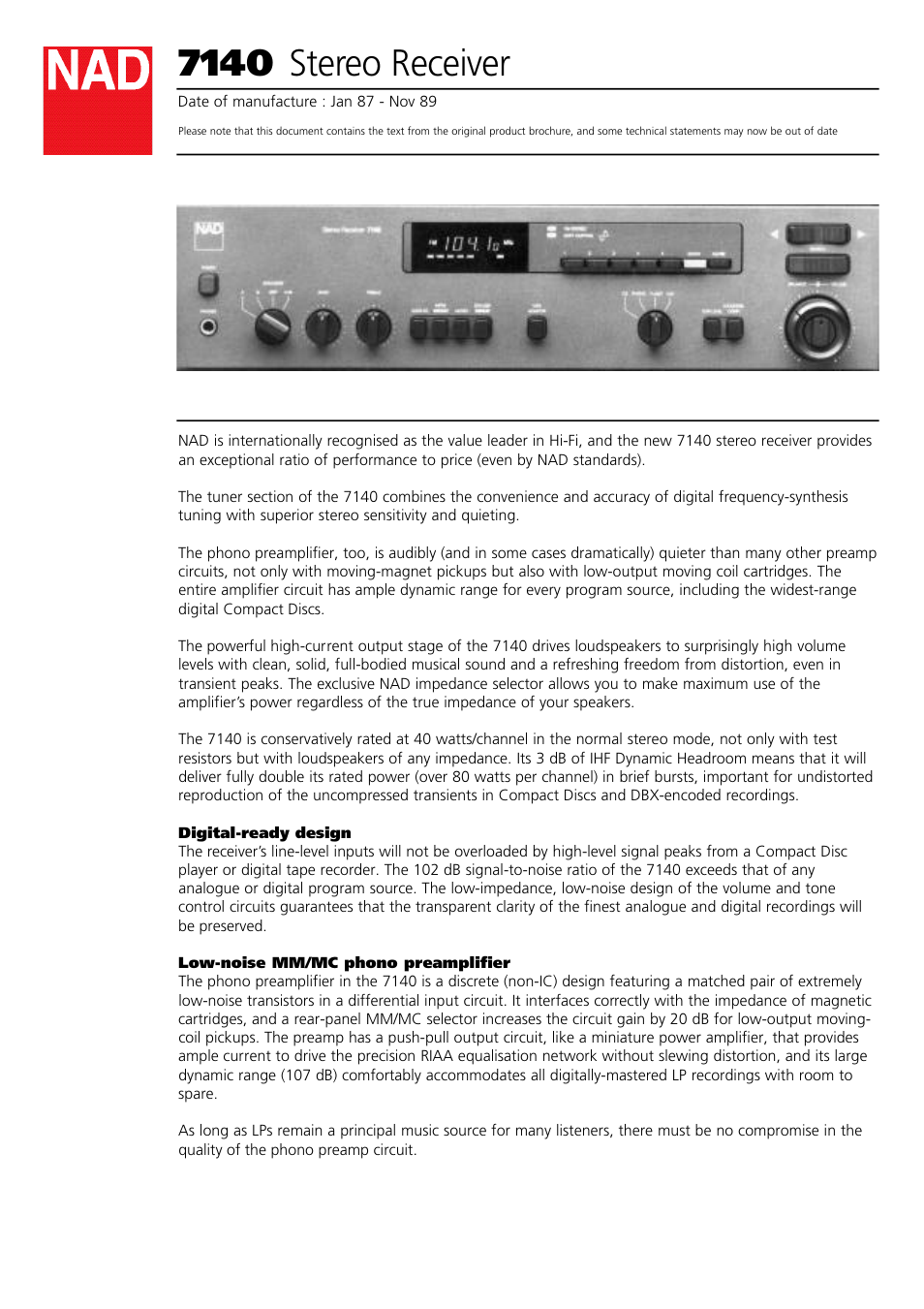 NAD 7140 User Manual | 4 pages