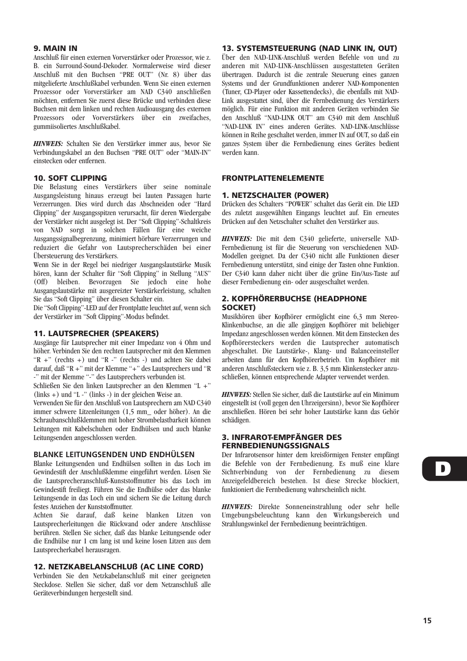 NAD C340 User Manual | Page 15 / 36