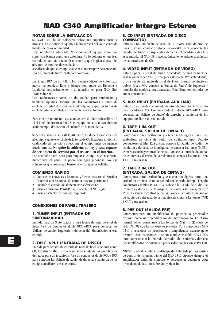 Nad c340 amplificador intergre estereo | NAD C340 User Manual | Page 18 / 36