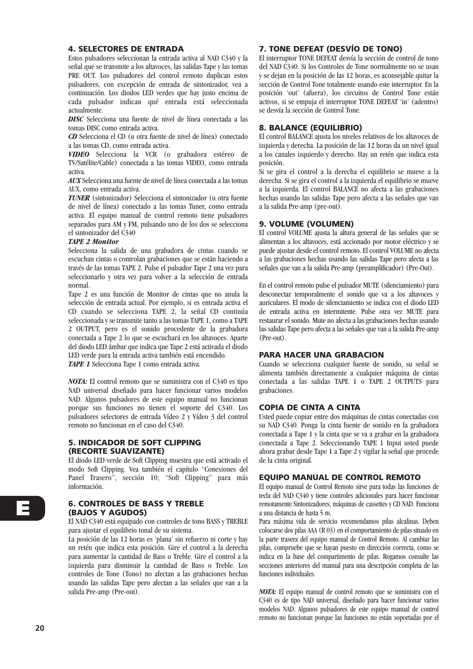 NAD C340 User Manual | Page 20 / 36