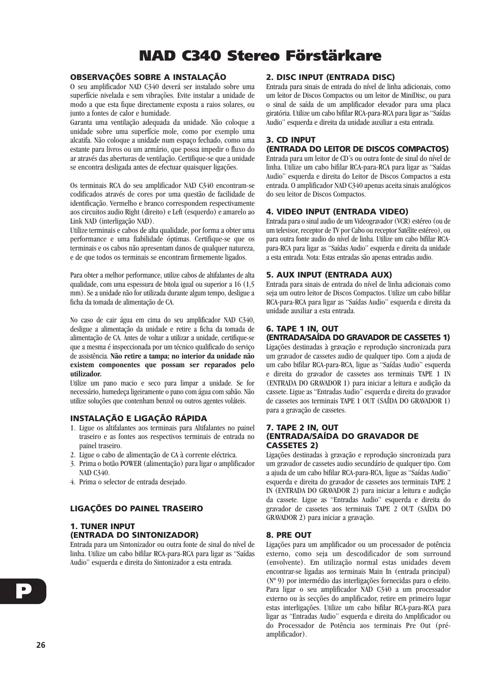 Nad c340 stereo förstärkare | NAD C340 User Manual | Page 26 / 36