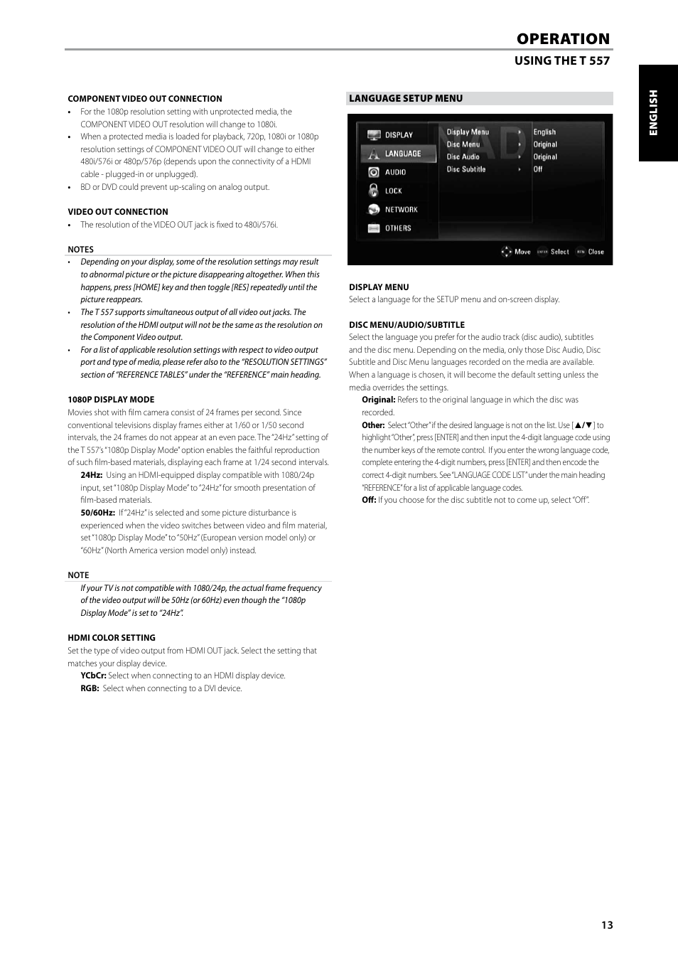 Operation | NAD Blu-ray Disc Player T557 User Manual | Page 13 / 28