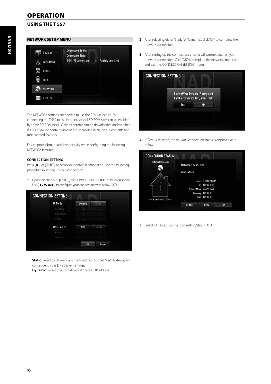 Operation | NAD Blu-ray Disc Player T557 User Manual | Page 16 / 28