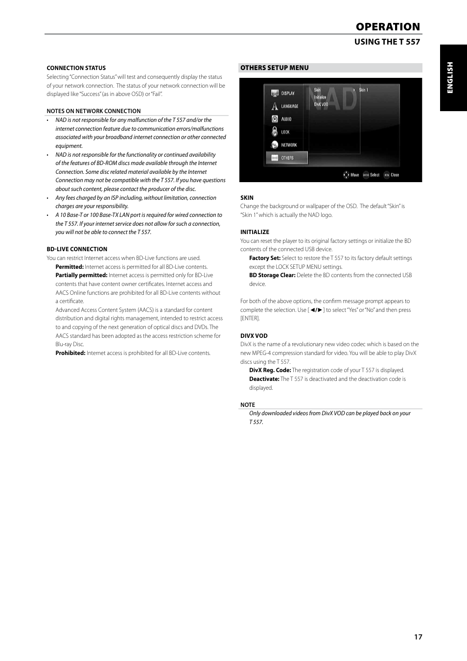 Operation | NAD Blu-ray Disc Player T557 User Manual | Page 17 / 28