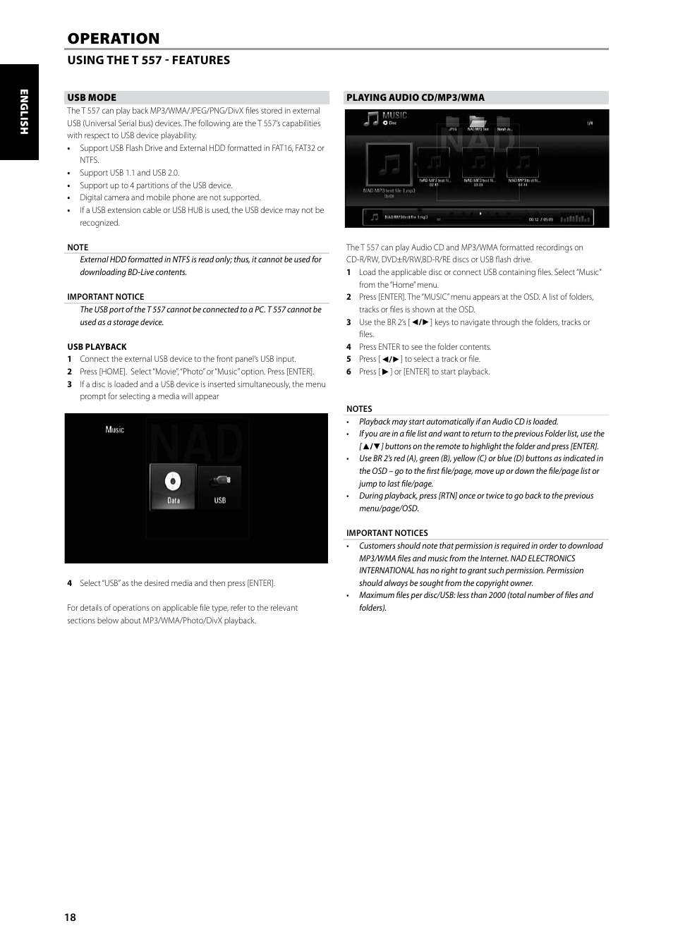 Operation | NAD Blu-ray Disc Player T557 User Manual | Page 18 / 28