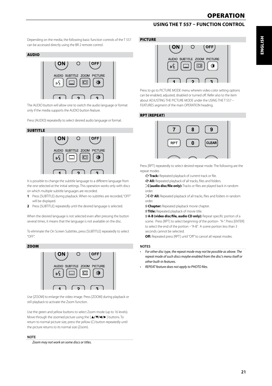 Operation | NAD Blu-ray Disc Player T557 User Manual | Page 21 / 28