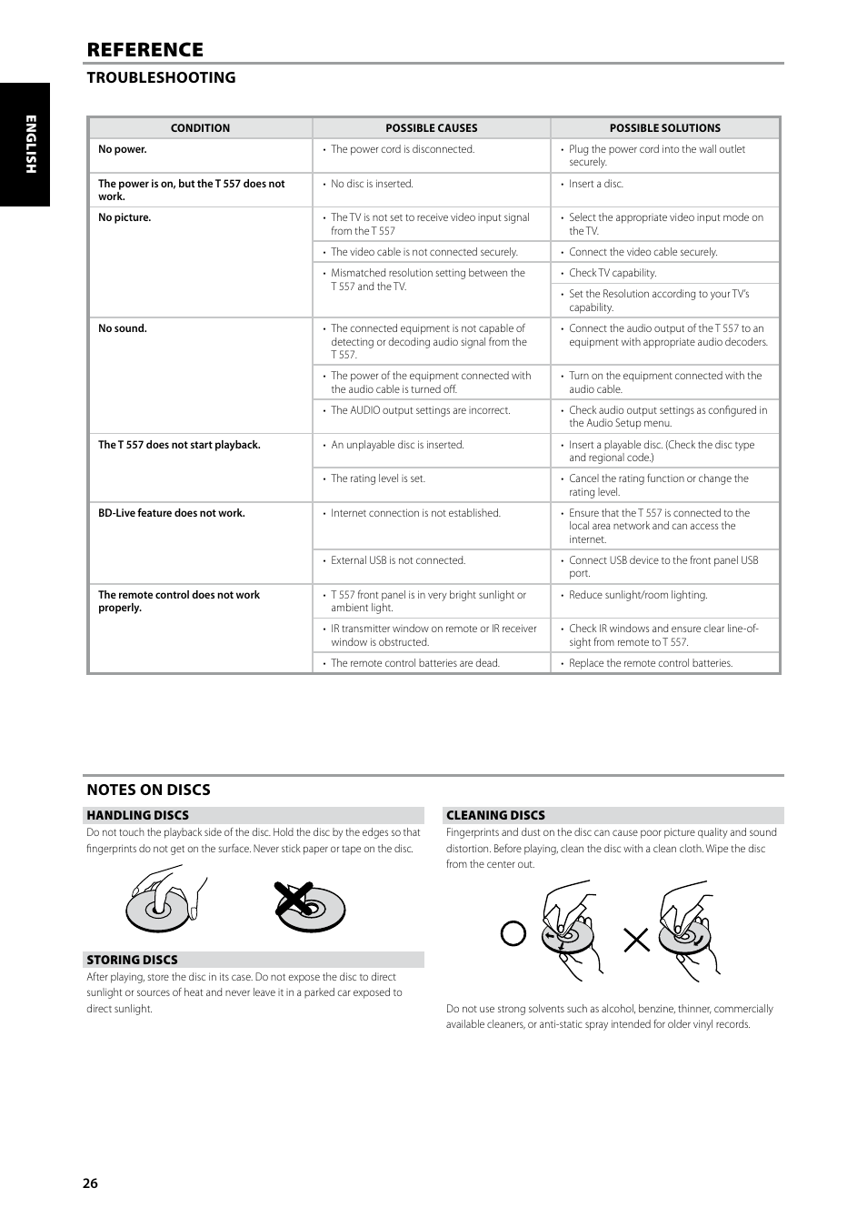 Reference, Troubleshooting | NAD Blu-ray Disc Player T557 User Manual | Page 26 / 28