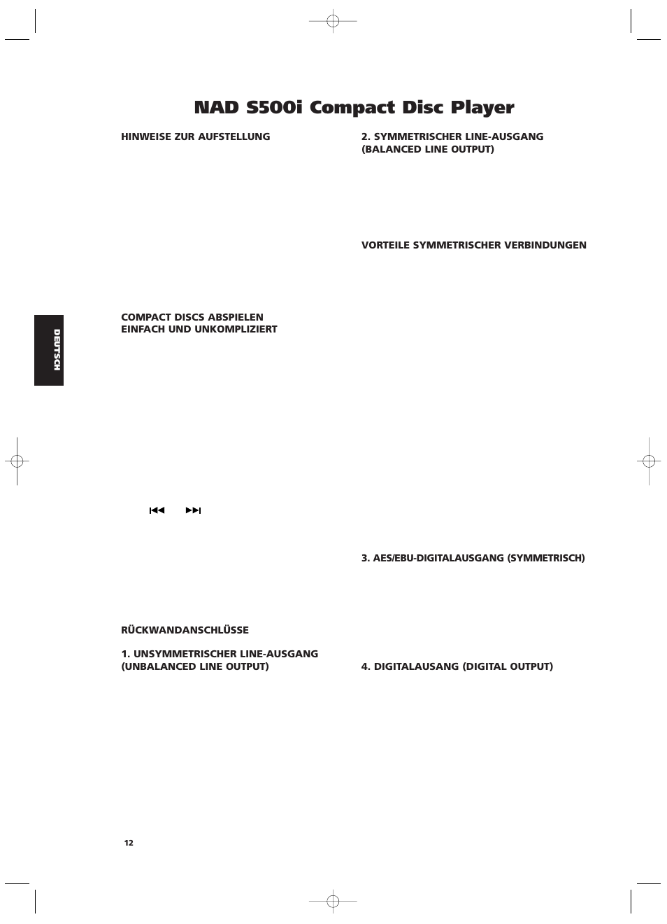 Nad s500i compact disc player | NAD S500i User Manual | Page 12 / 32