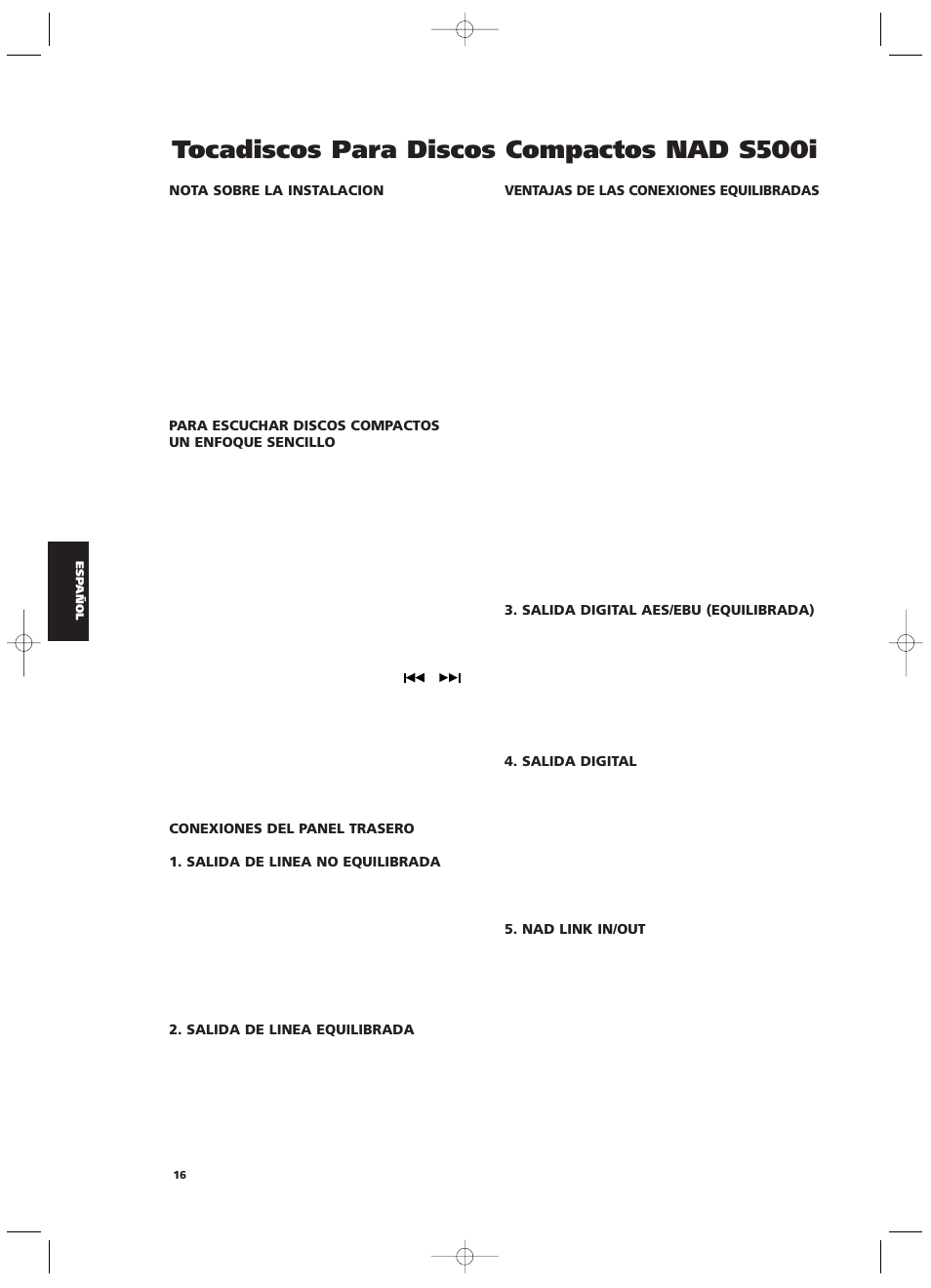 Tocadiscos para discos compactos nad s500i | NAD S500i User Manual | Page 16 / 32