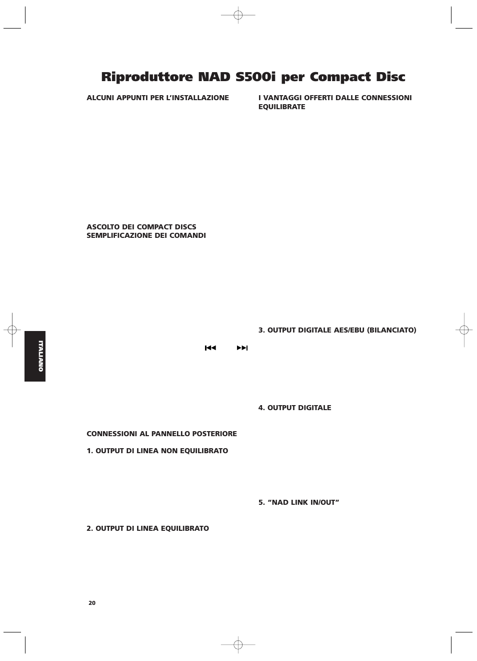 Riproduttore nad s500i per compact disc | NAD S500i User Manual | Page 20 / 32