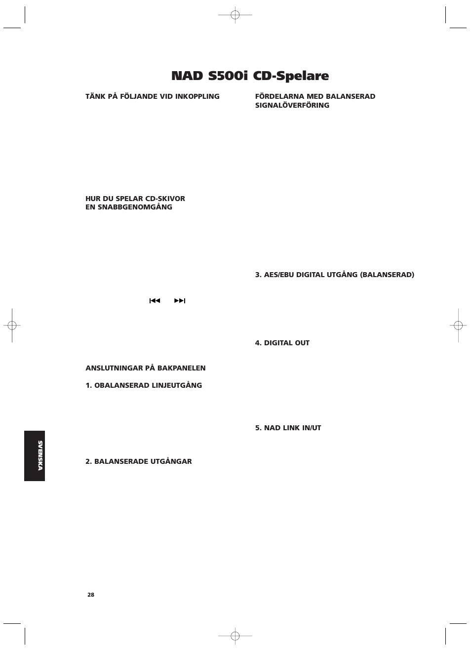 Nad s500i cd-spelare | NAD S500i User Manual | Page 28 / 32