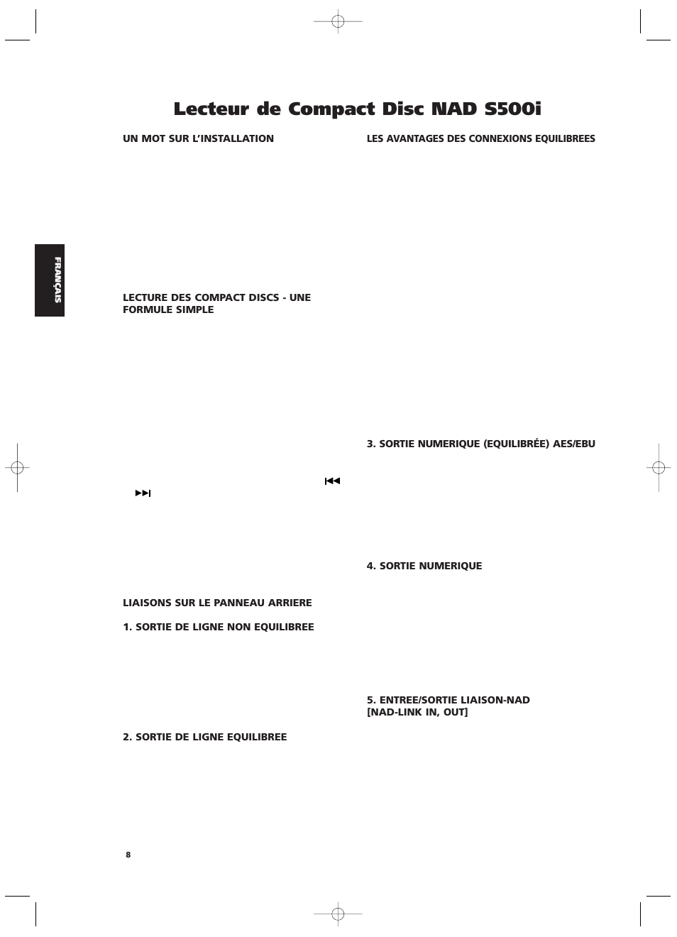 Lecteur de compact disc nad s500i | NAD S500i User Manual | Page 8 / 32