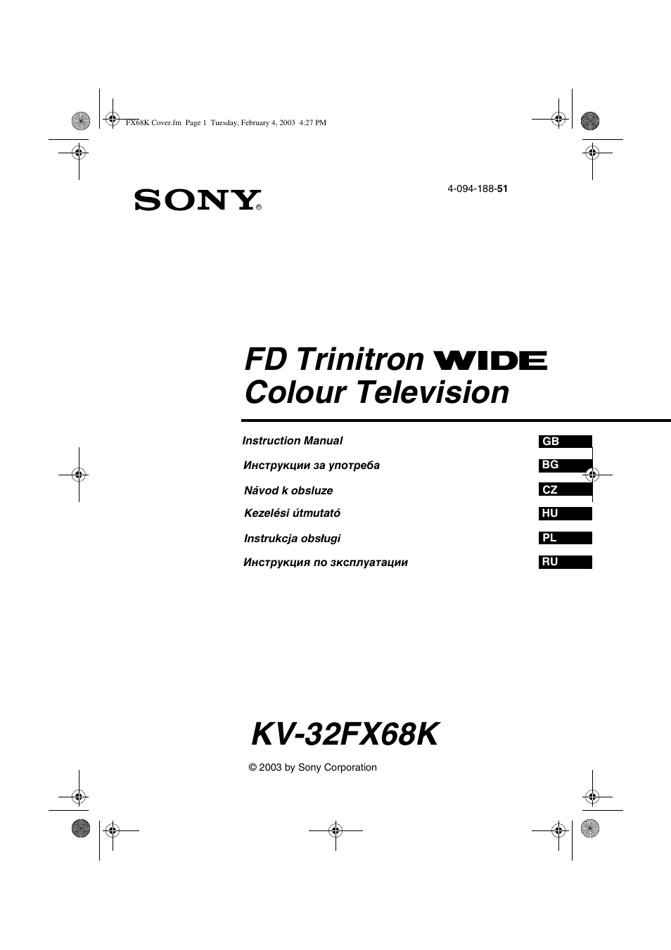 Sony KV-32FX68K User Manual | 124 pages