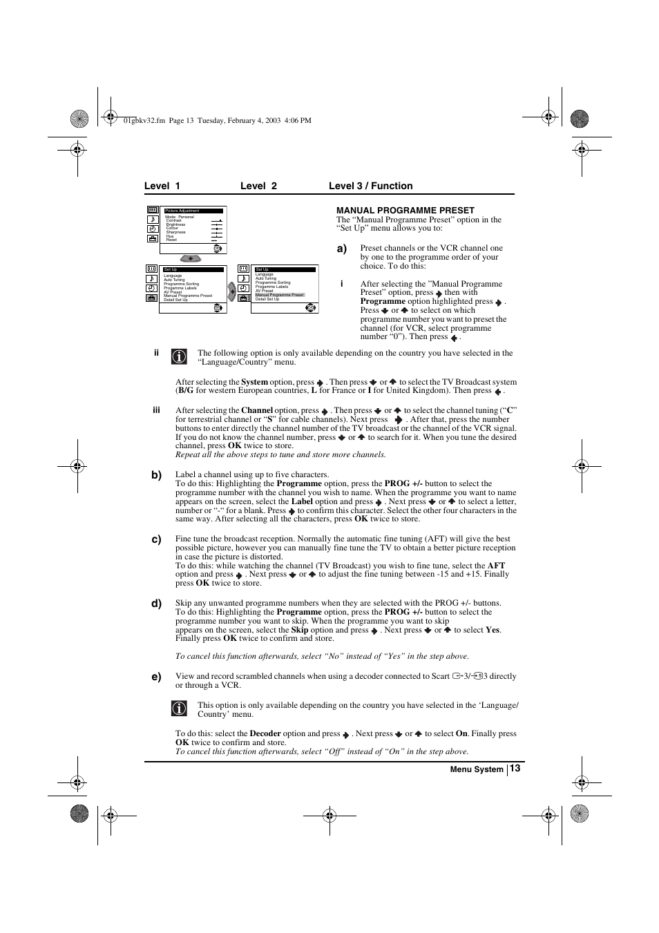 Sony KV-32FX68K User Manual | Page 13 / 124