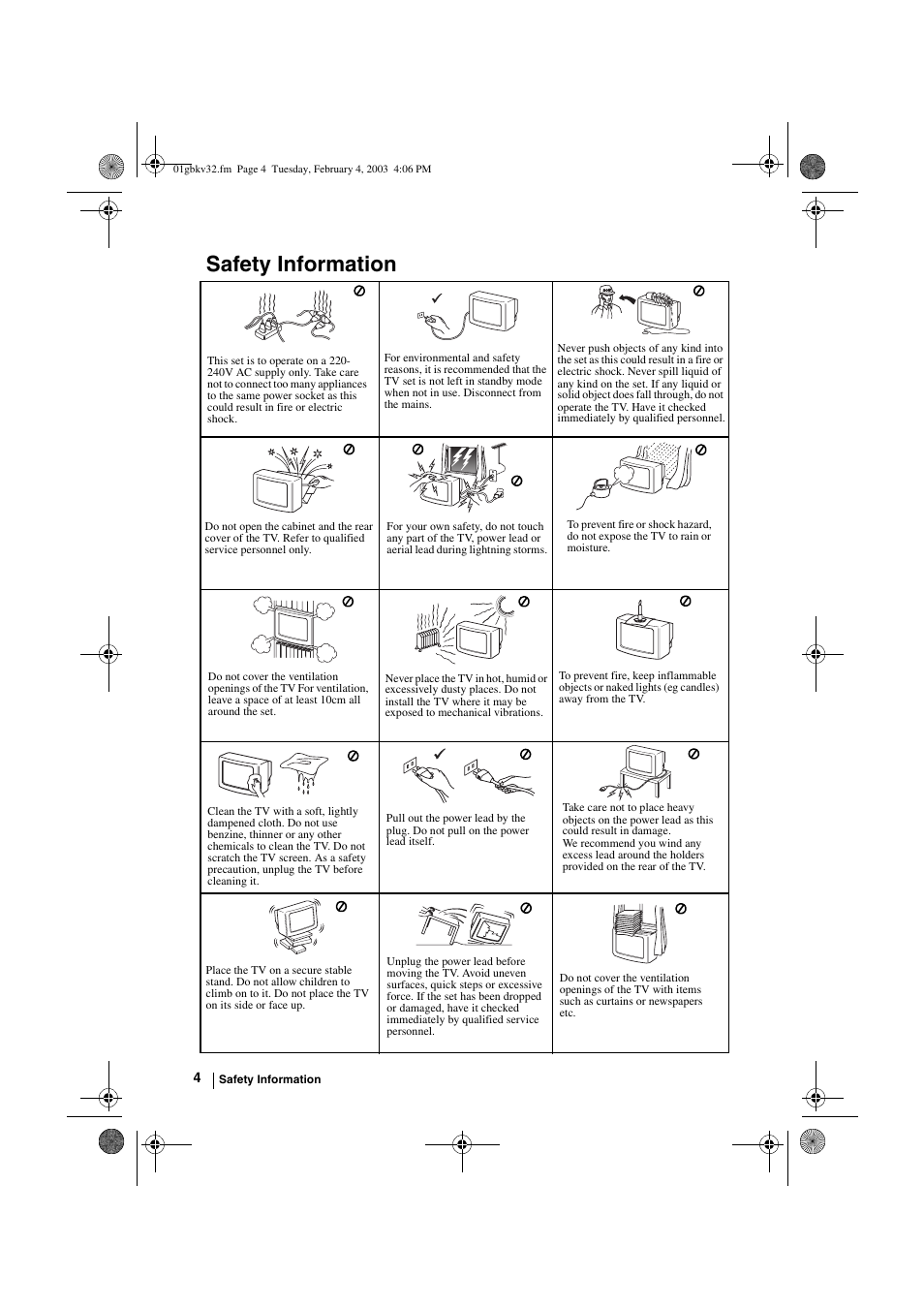 Safety information | Sony KV-32FX68K User Manual | Page 4 / 124