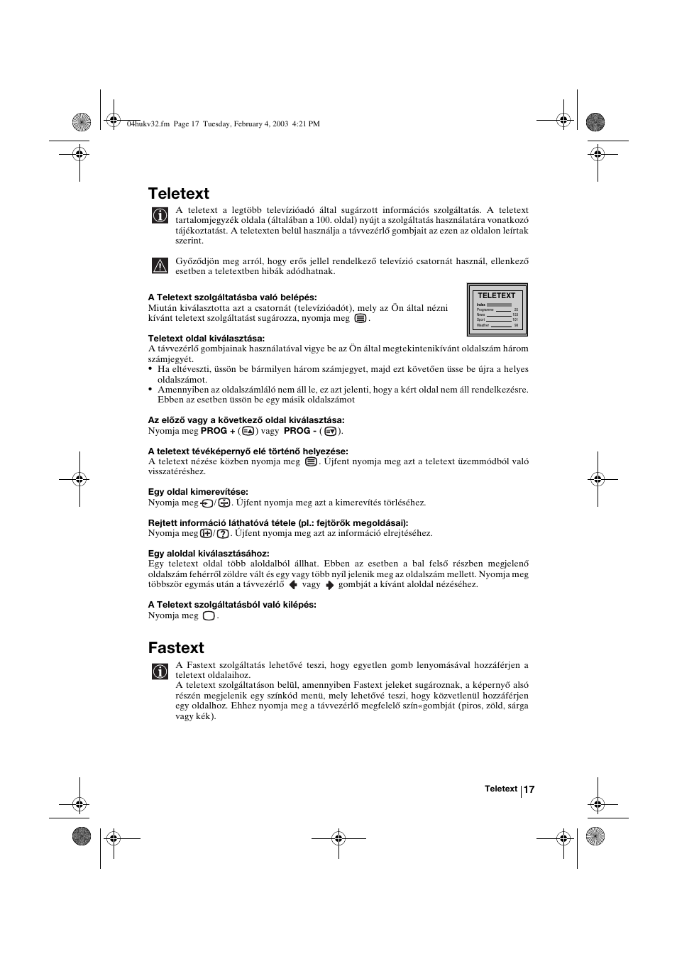 Teletext, Fastext | Sony KV-32FX68K User Manual | Page 77 / 124