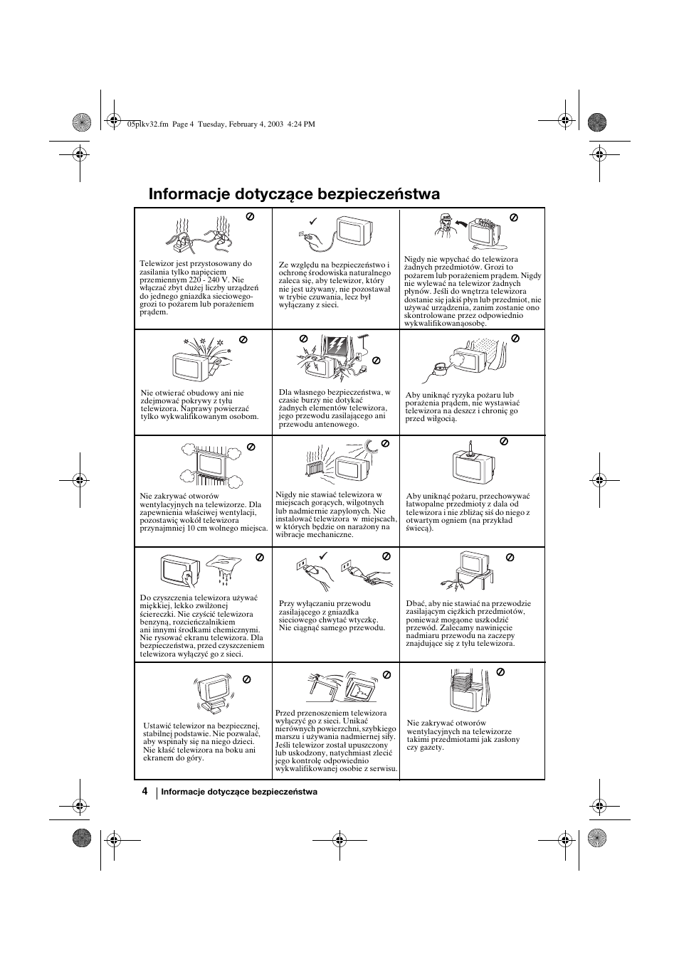 Informacje dotyczące bezpieczeństwa | Sony KV-32FX68K User Manual | Page 84 / 124