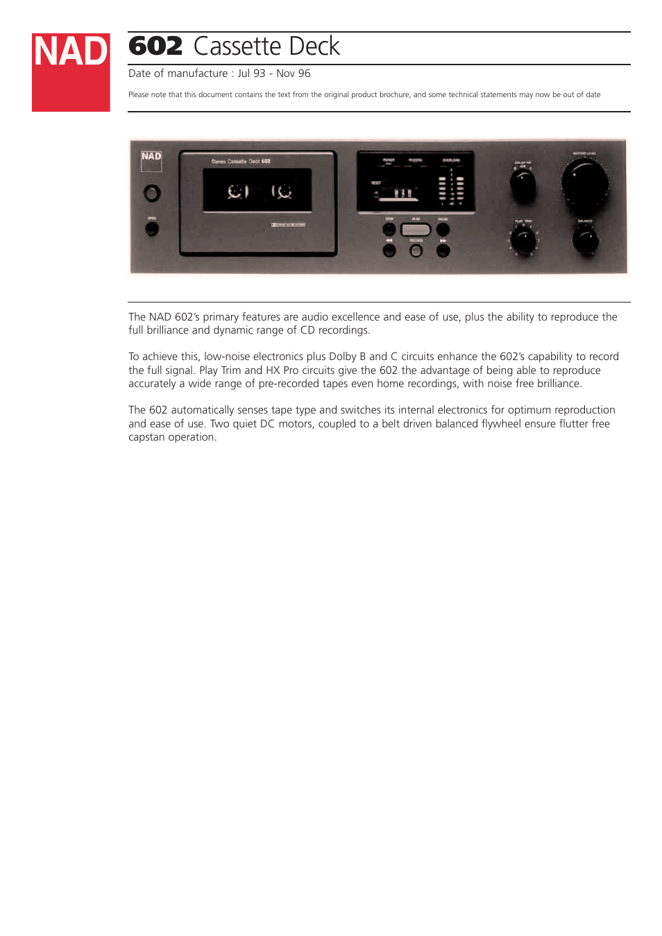 NAD 602 User Manual | 2 pages