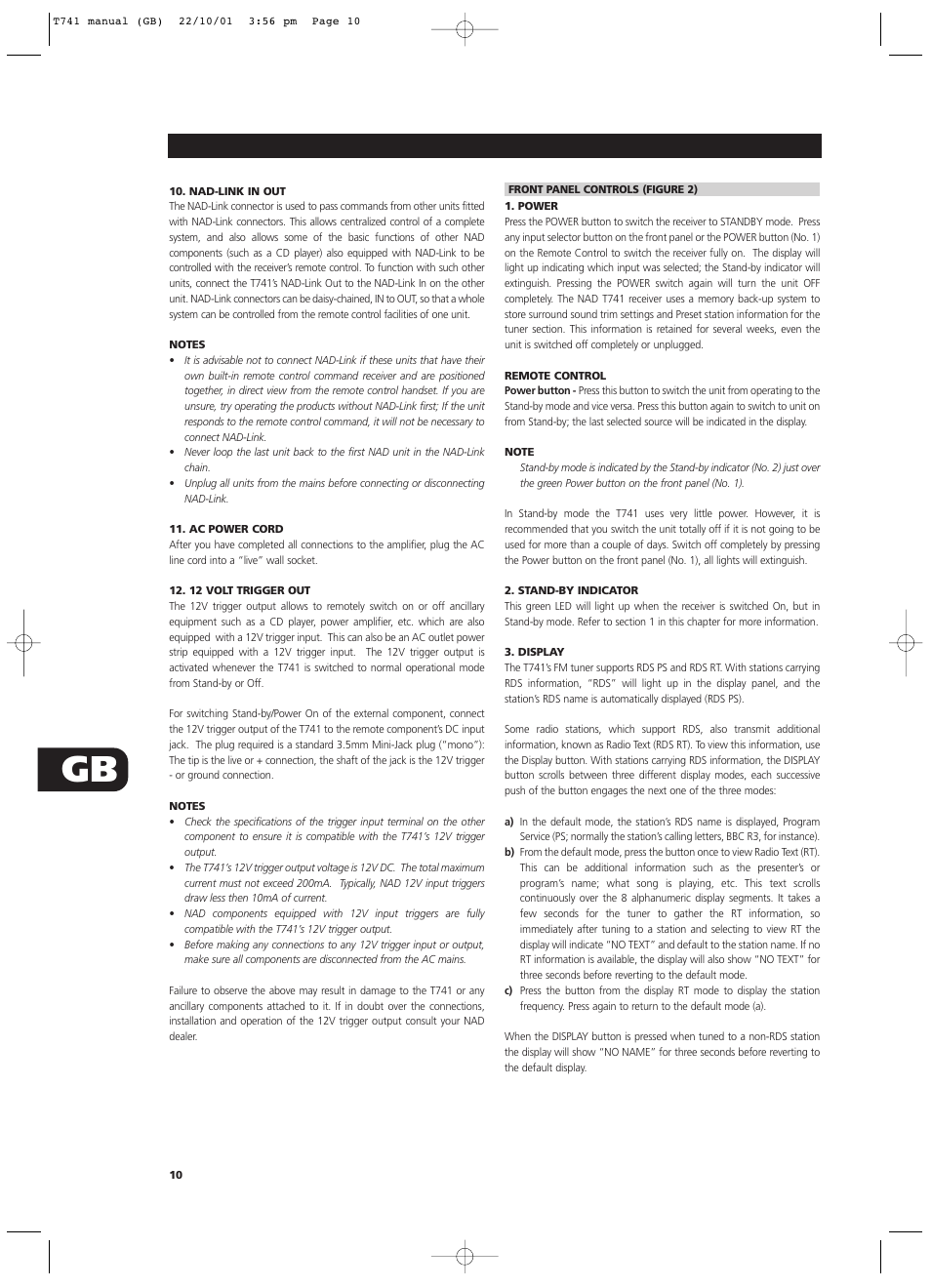 NAD T741 User Manual | Page 10 / 20