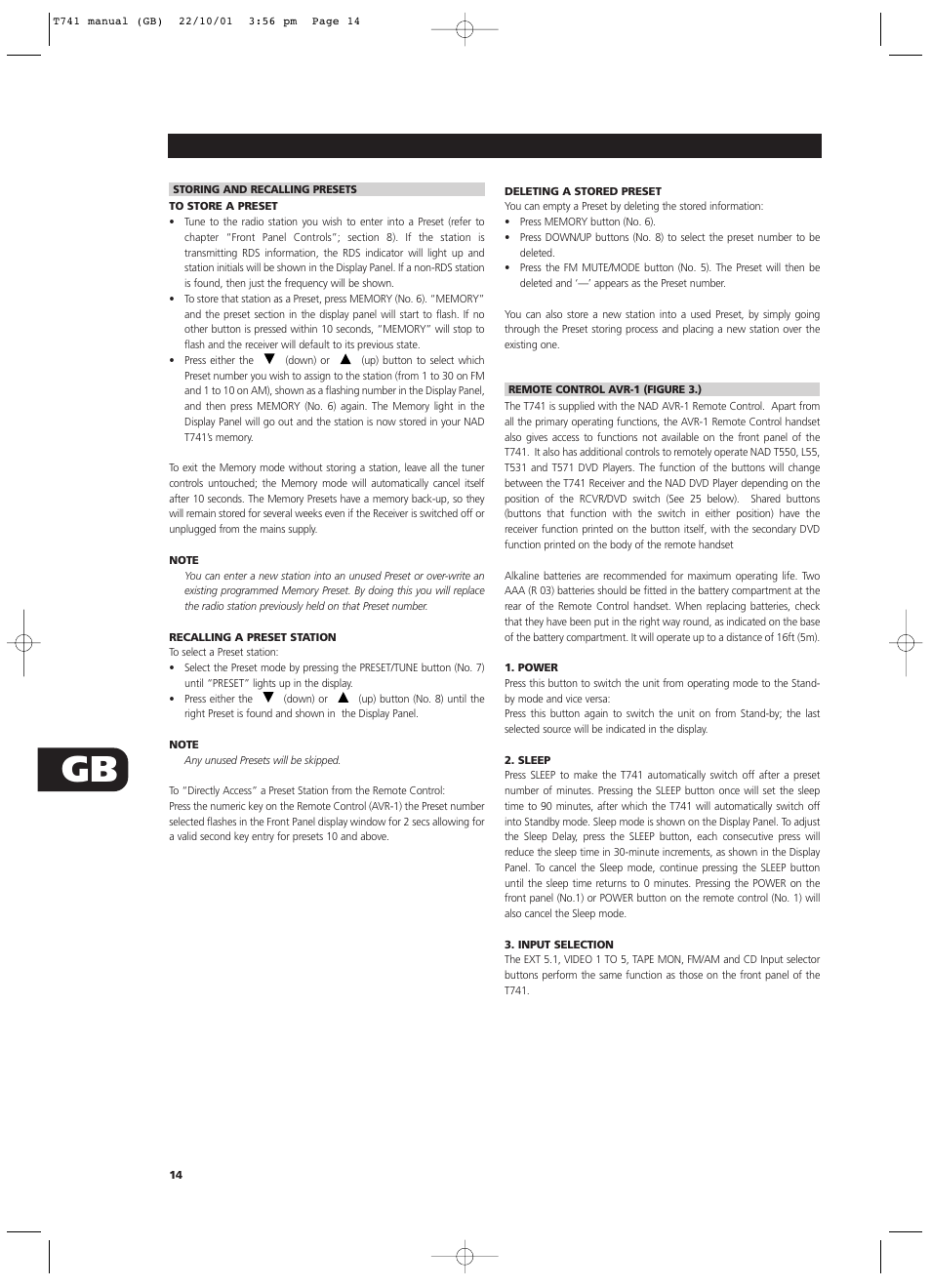 NAD T741 User Manual | Page 14 / 20