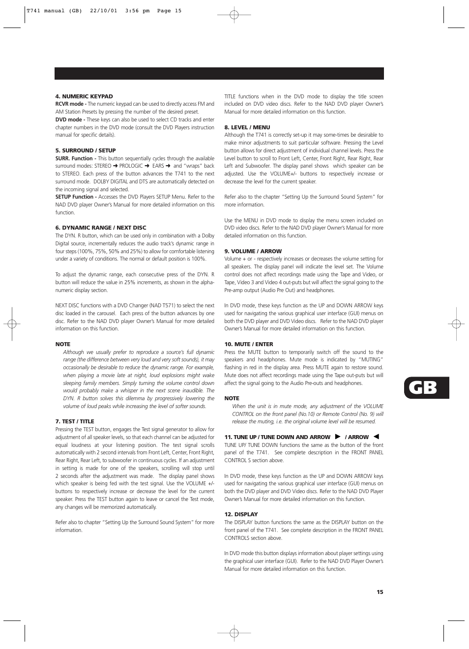 NAD T741 User Manual | Page 15 / 20