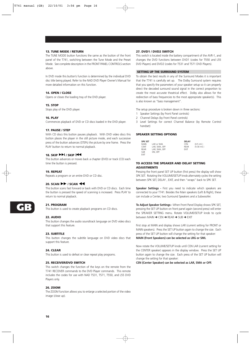 NAD T741 User Manual | Page 16 / 20